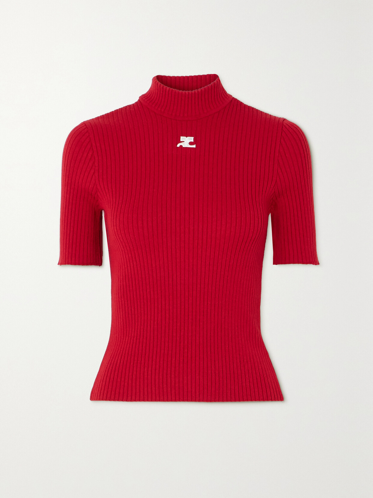 Courrèges Embroidered Ribbed-knit Top In Red