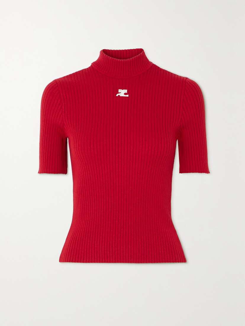 Courreges Embroidered Ribbed-knit Top