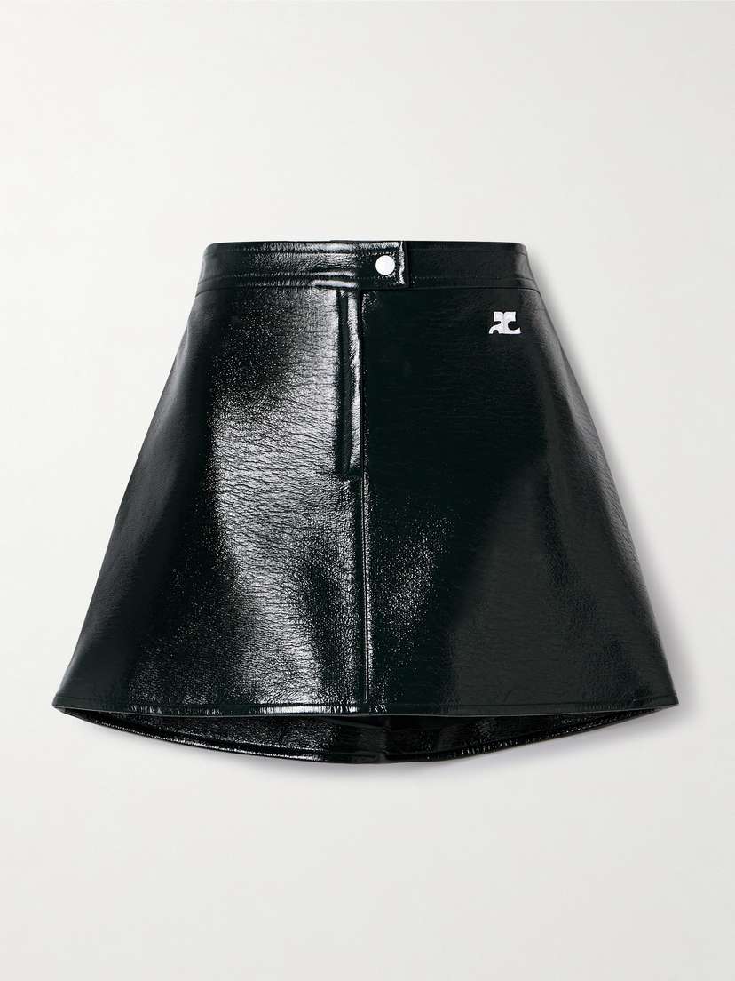 Courrèges Reedition Appliquéd Coated Cotton-blend Mini Skirt