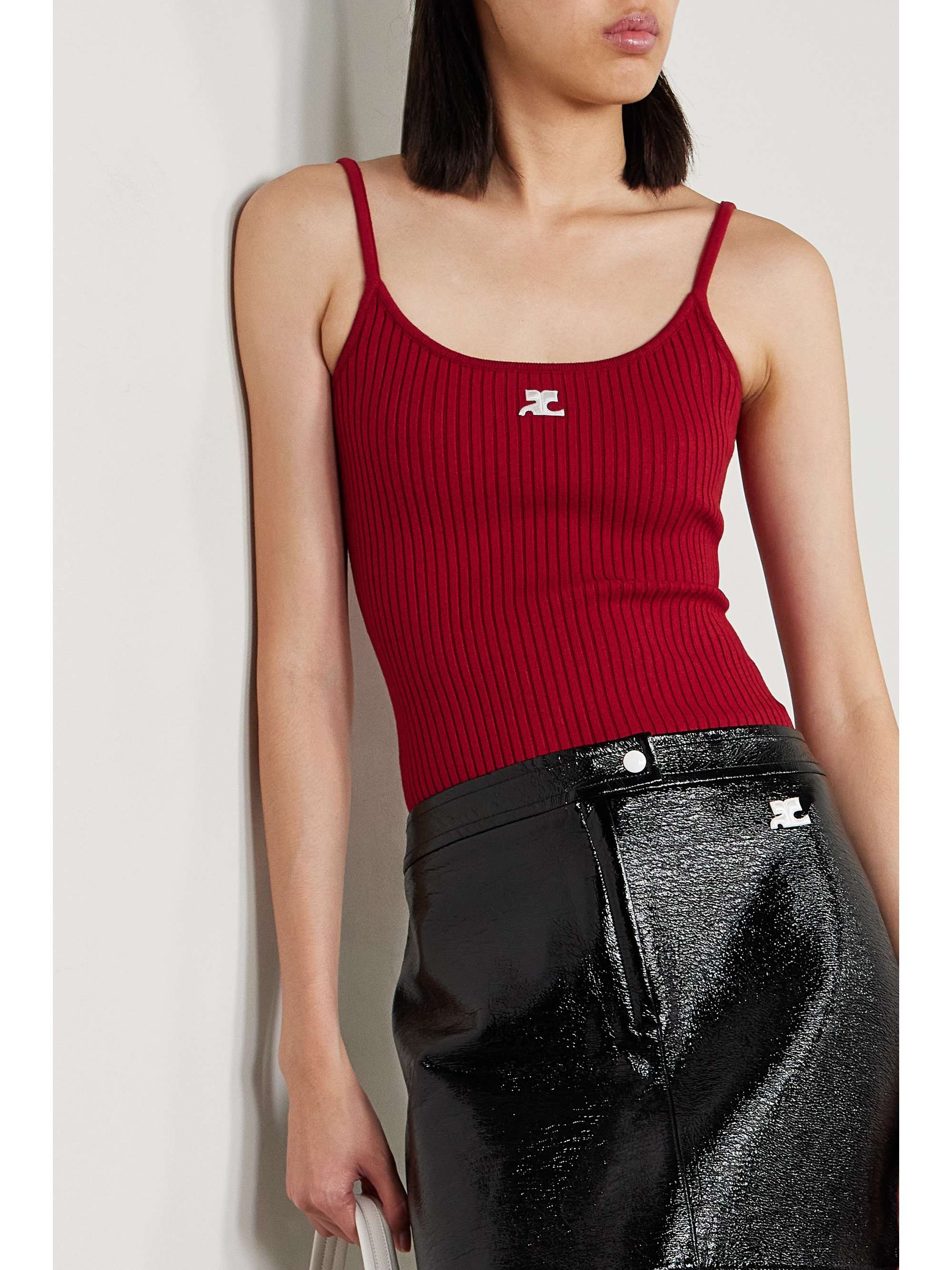 COURRÈGES Appliquéd ribbed-knit tank