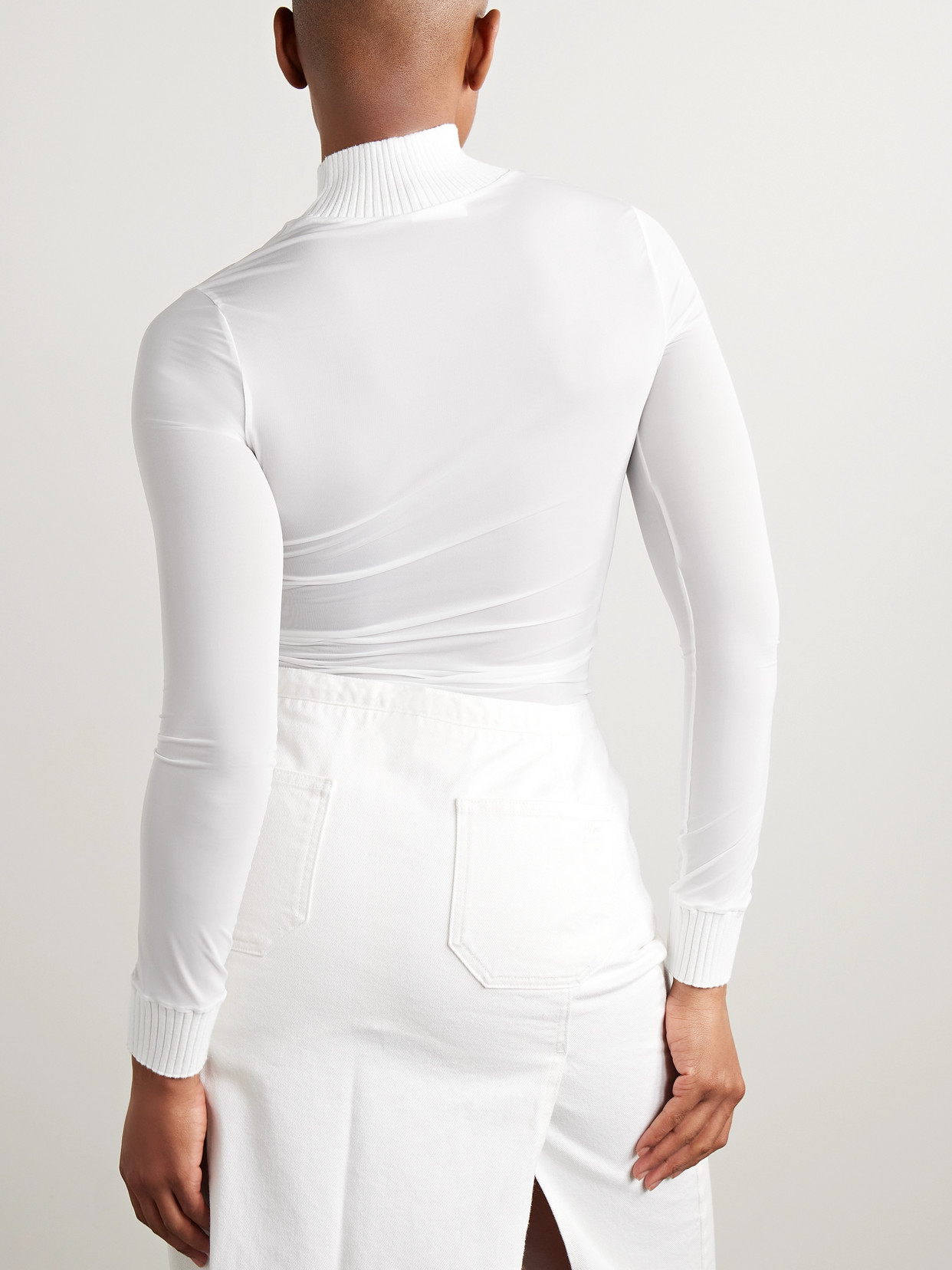 Courrèges Reedition Mesh And Ribbed-knit Top In White