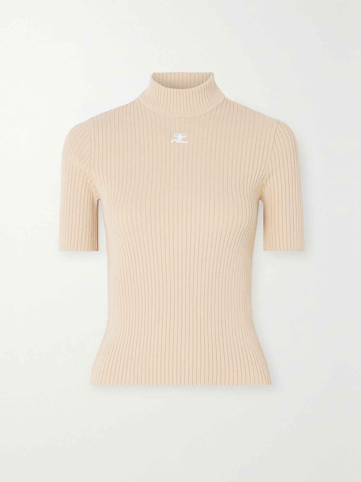 COURREGES - Embroidered Ribbed-knit Top - Neutrals