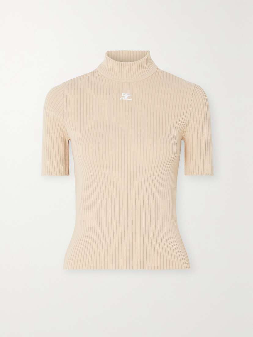Courrèges Embroidered Ribbed-knit Top -  - x large
