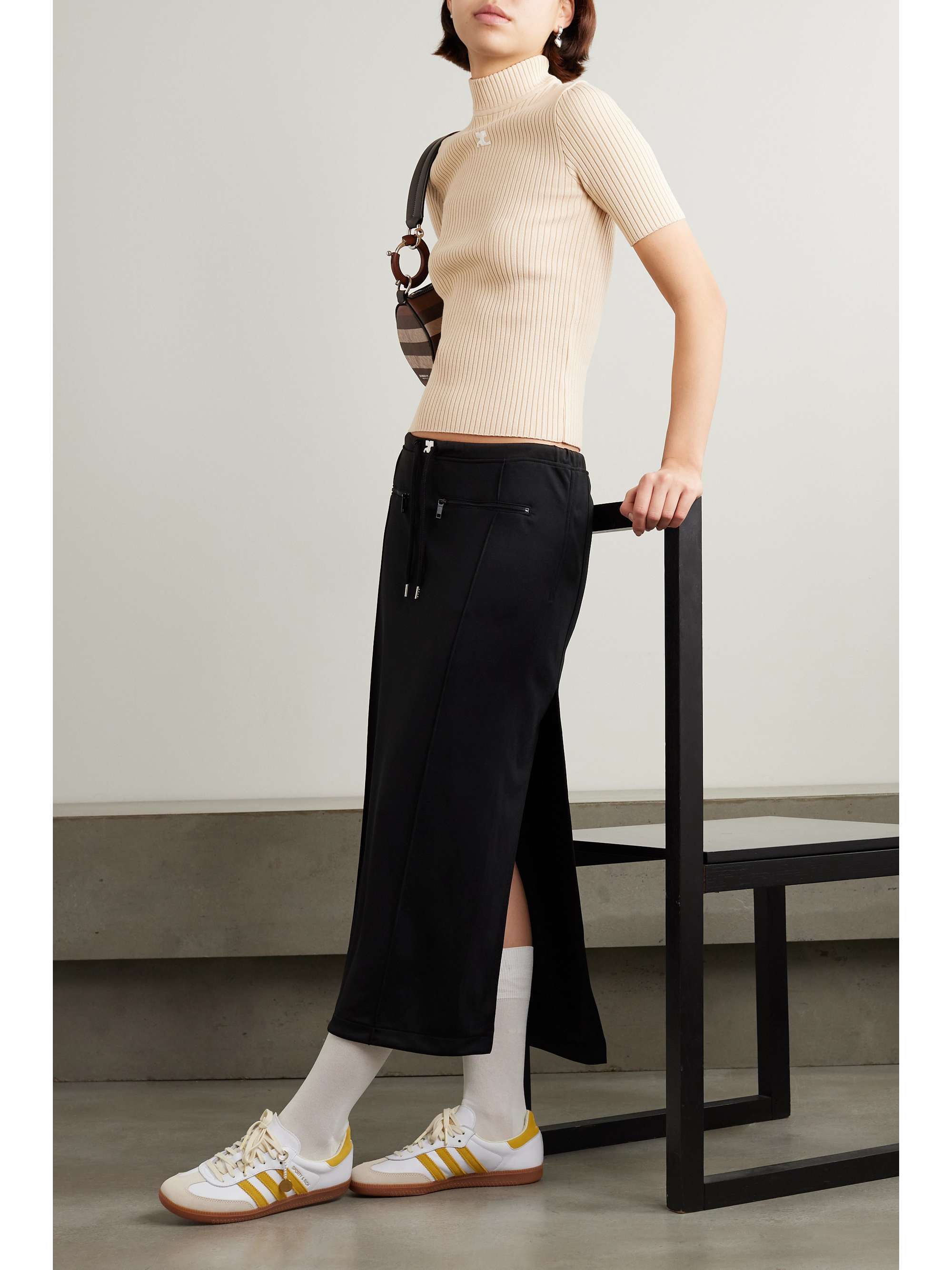 COURRÈGES Embroidered ribbed-knit top