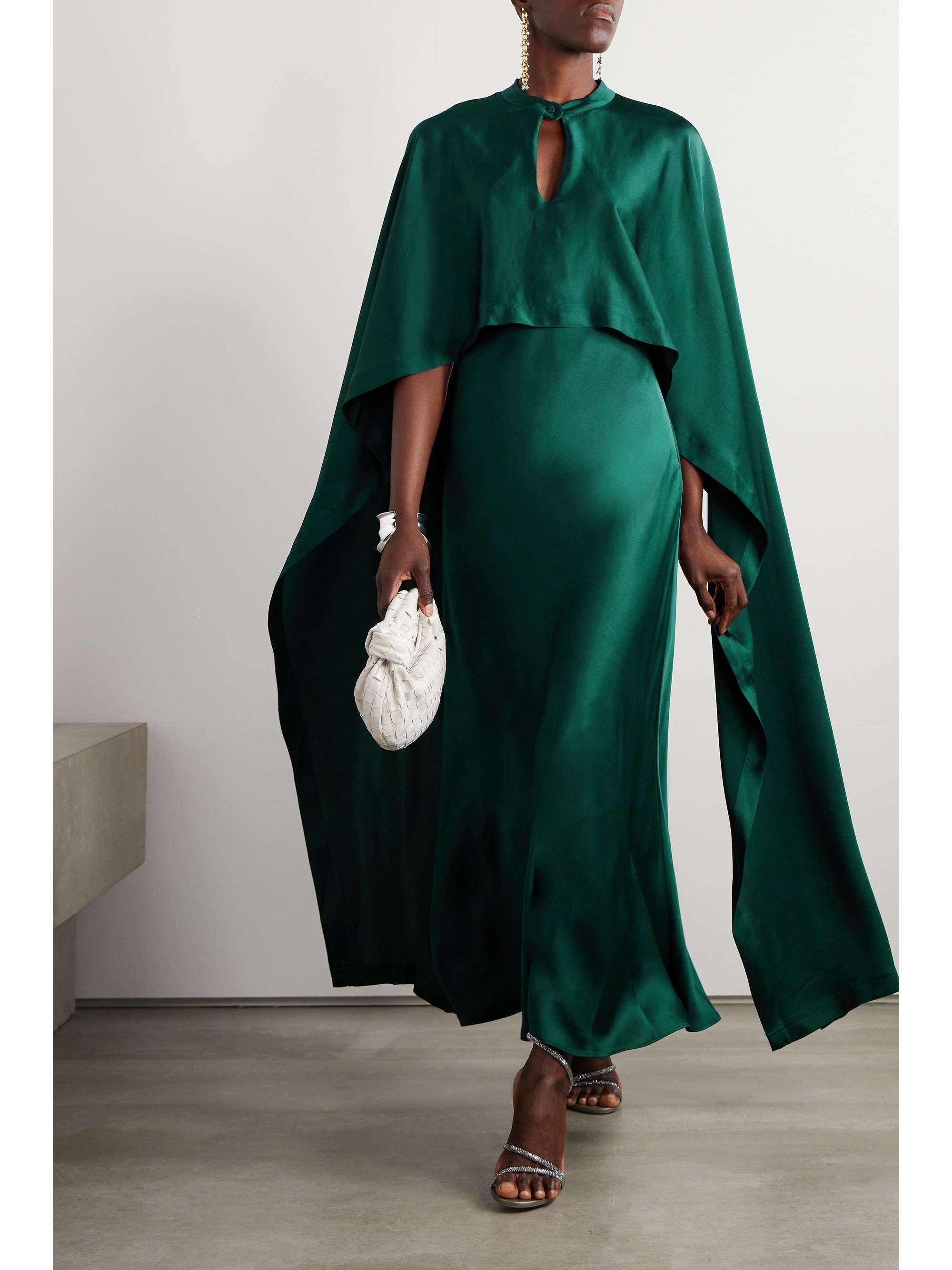 SIMKHAI Amory cape-effect draped satin gown | NET-A-PORTER