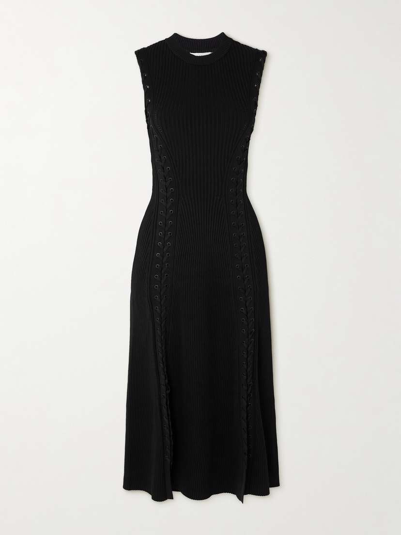 Simkhai Lorena Lace-up Ribbed-knit Midi Dress - x large