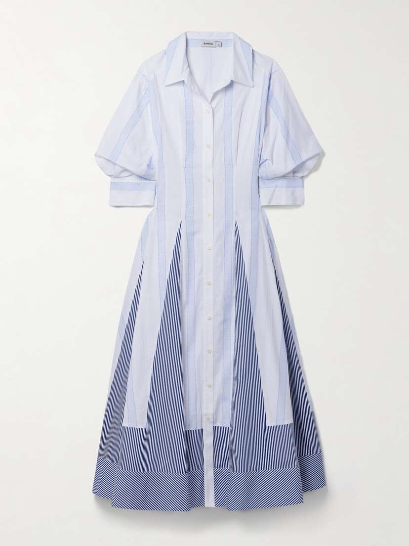 SIMKHAI Jazz Embroidered Striped Cotton-blend Poplin Midi Shirt Dress
