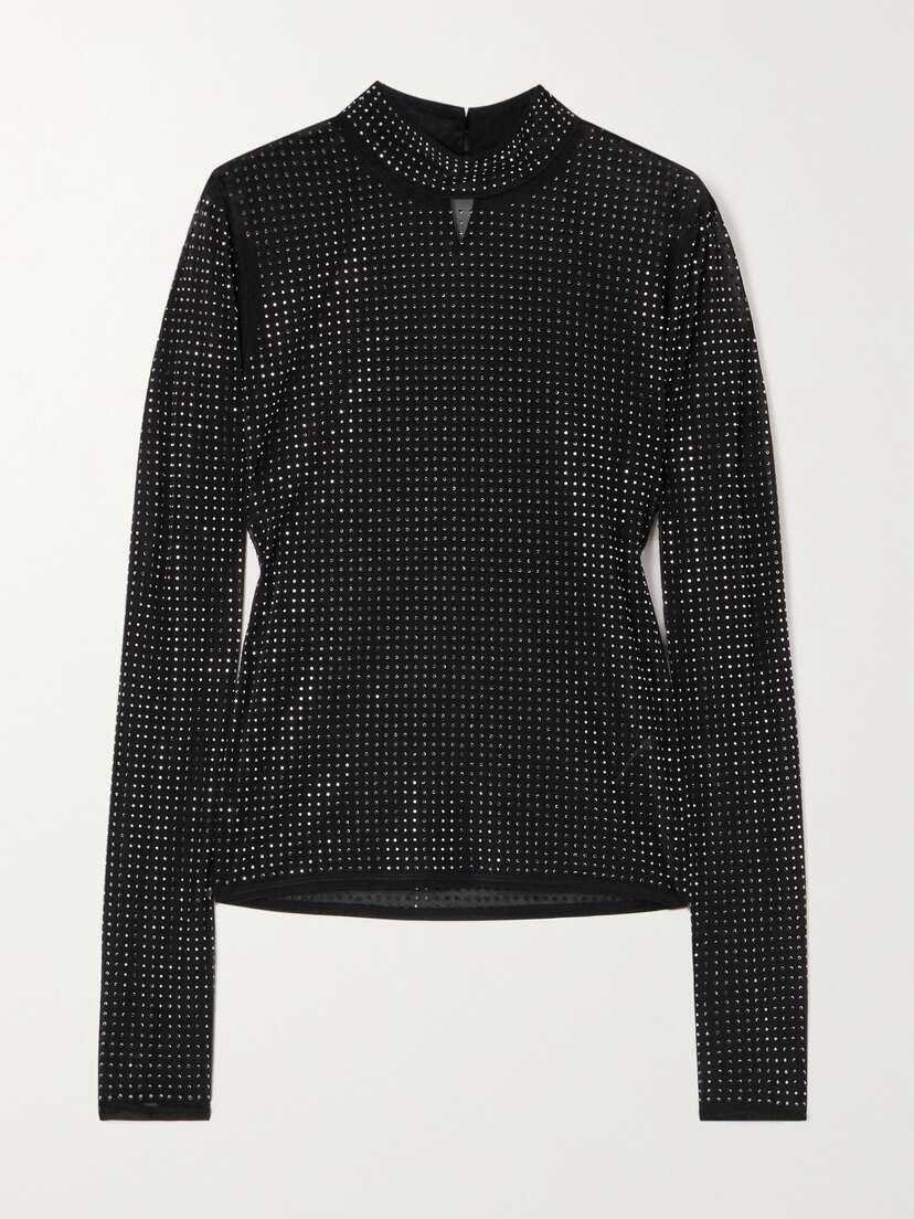 Simkhai Desirae Crystal-embellished Tulle Turtleneck Top