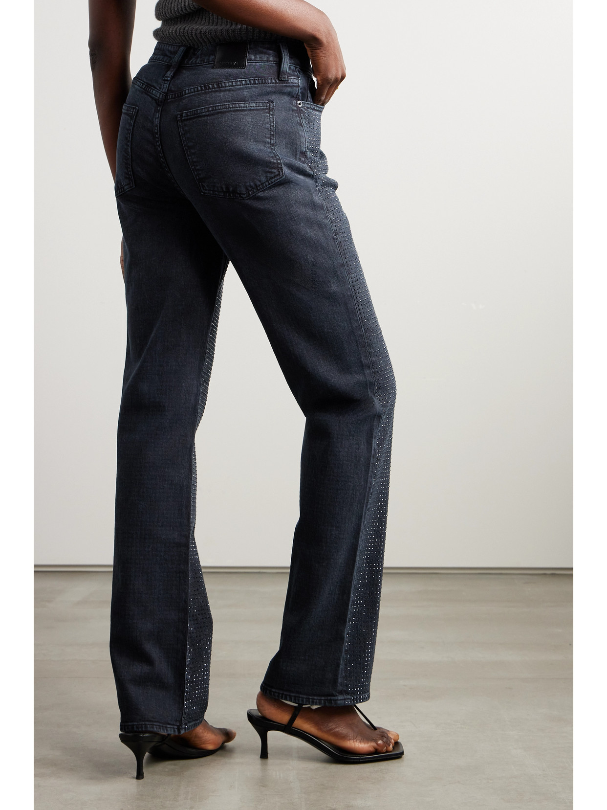 Liam Crystal-Embellished High-Rise Straight-Leg Jeans