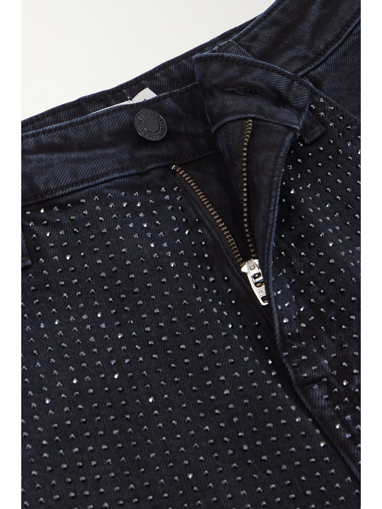Liam Crystal-Embellished High-Rise Straight-Leg Jeans