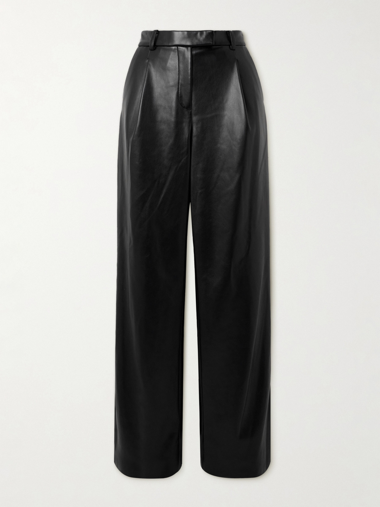 SIMKHAI Novia Pleated Faux Leather Straight-leg Pants - Black