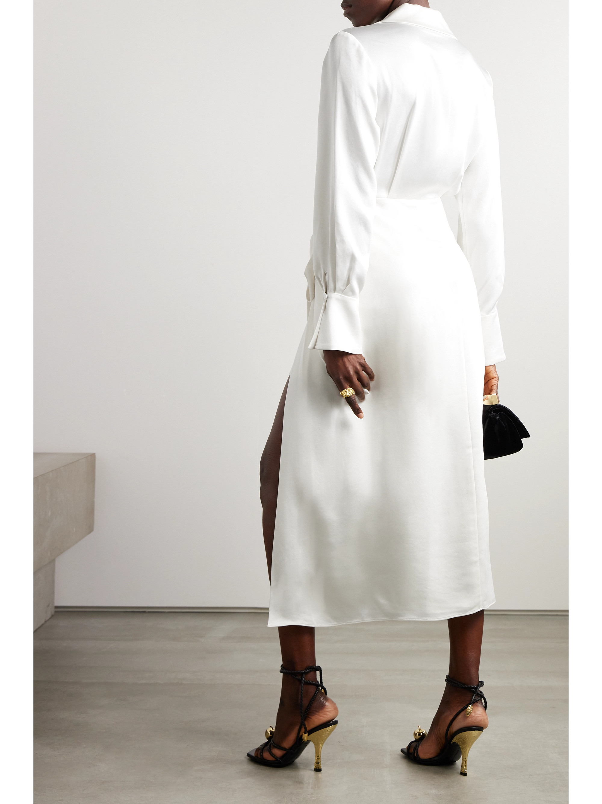 SIMKHAI Samba wrap-effect satin midi shirt dress