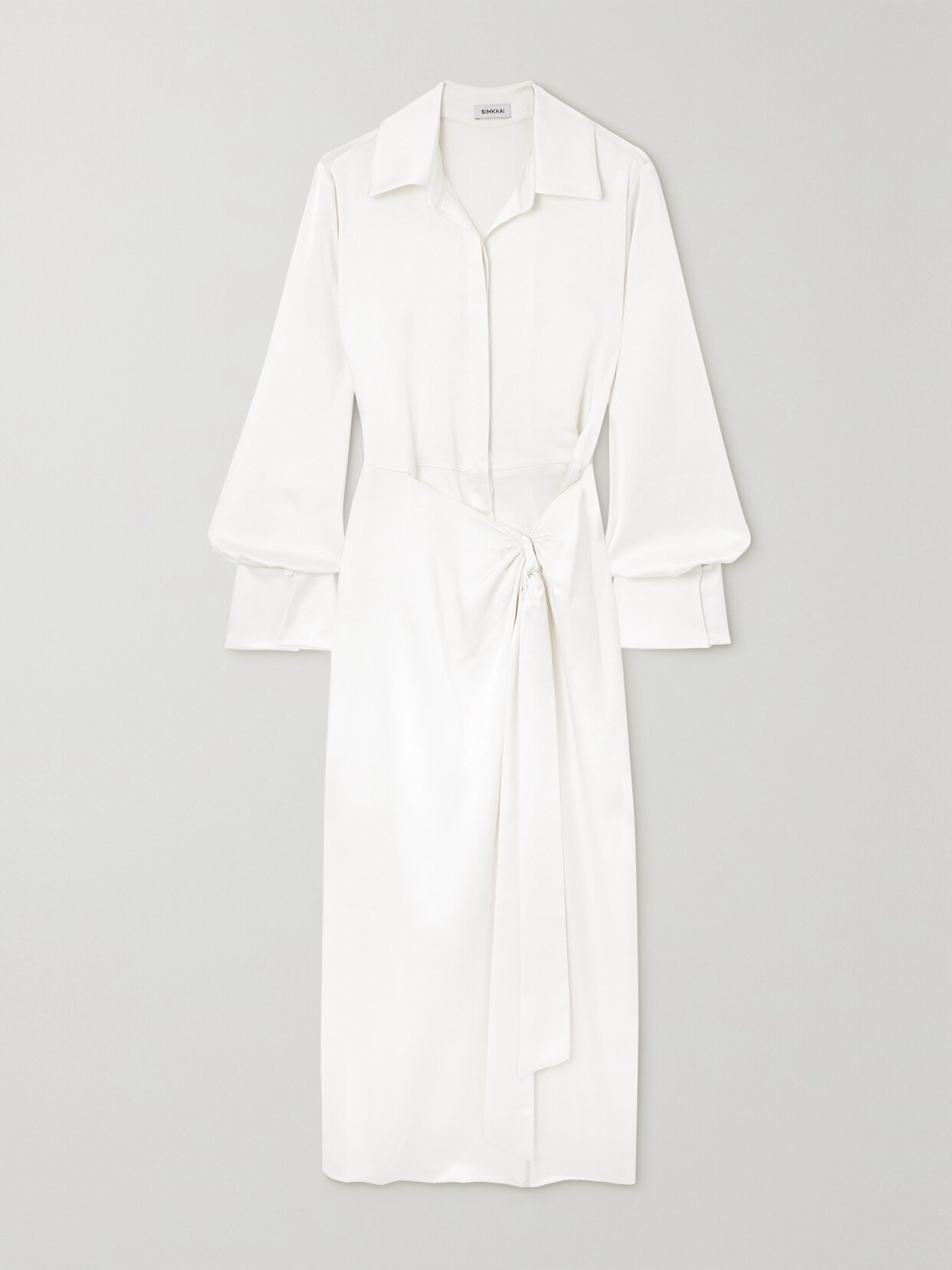 SIMKHAI - Samba Wrap-effect Satin Midi Shirt Dress - Ivory