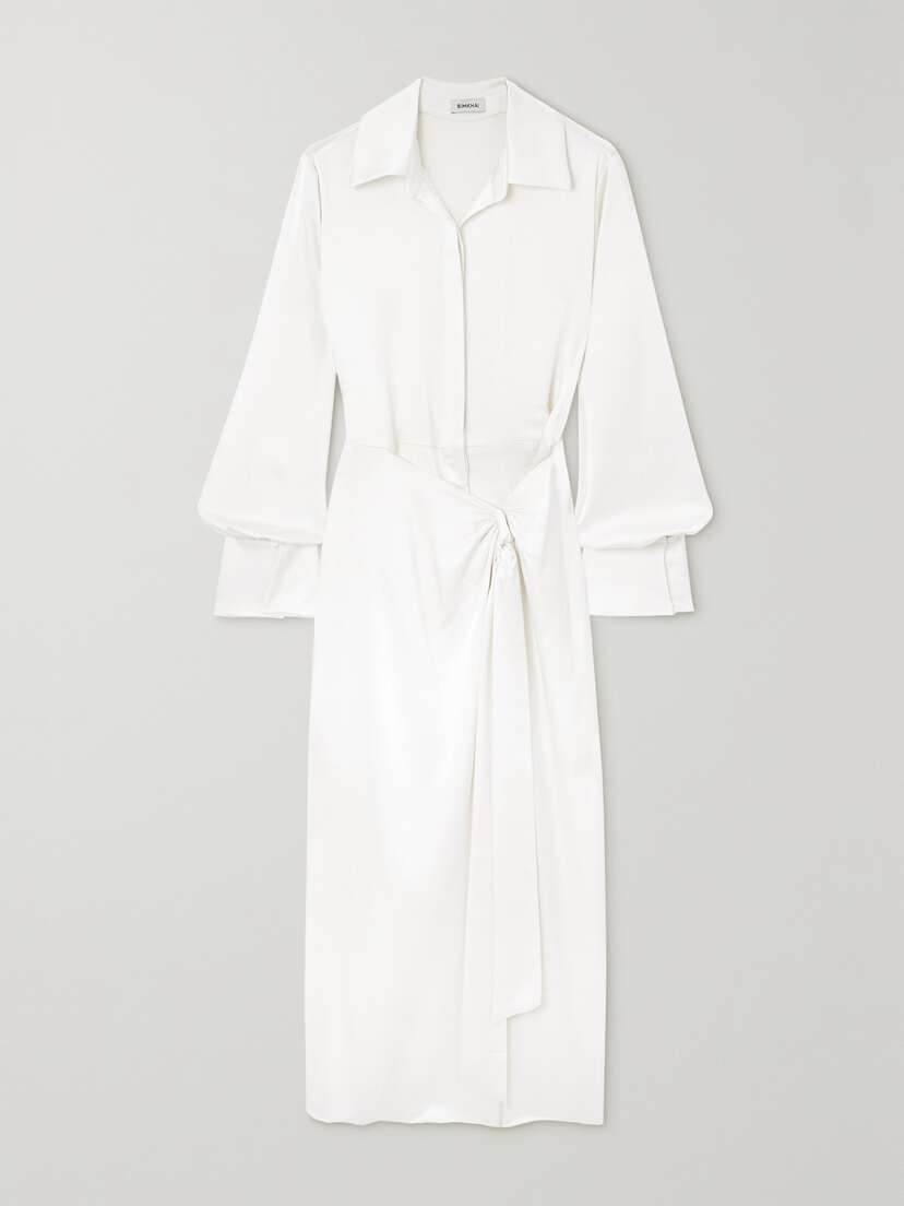 Simkhai Samba Wrap-effect Satin Midi Shirt Dress