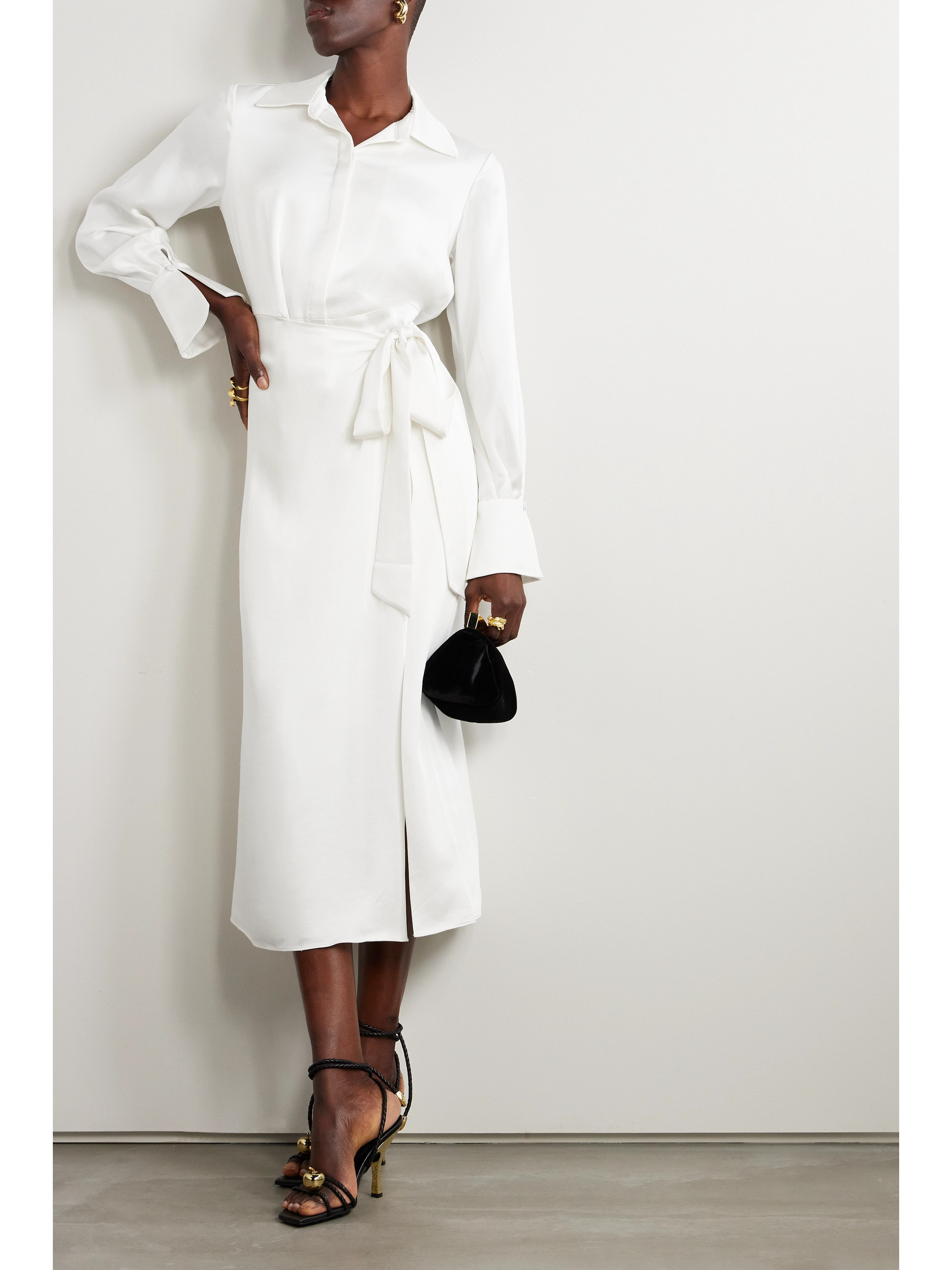 SIMKHAI Samba wrap-effect satin midi shirt dress