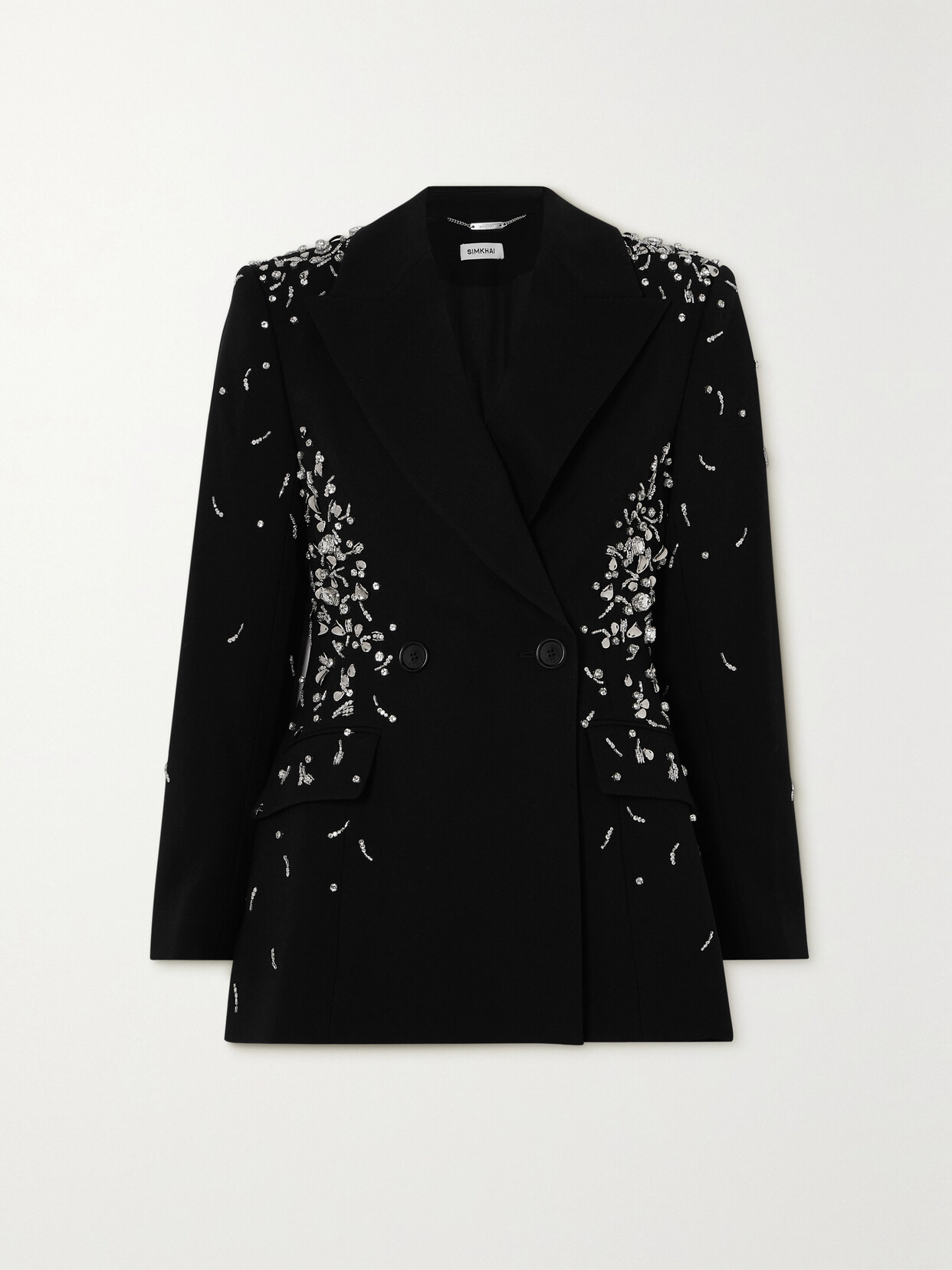 SIMKHAI - Getty Double-breasted Embellished Crepe Blazer - Black