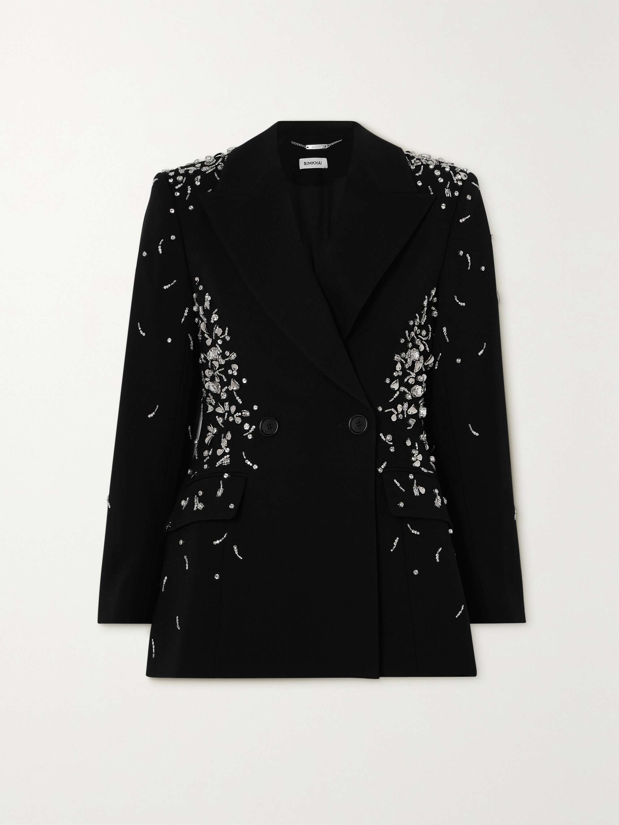 SIMKHAI Getty double-breasted embellished crepe blazer | NET-A-PORTER