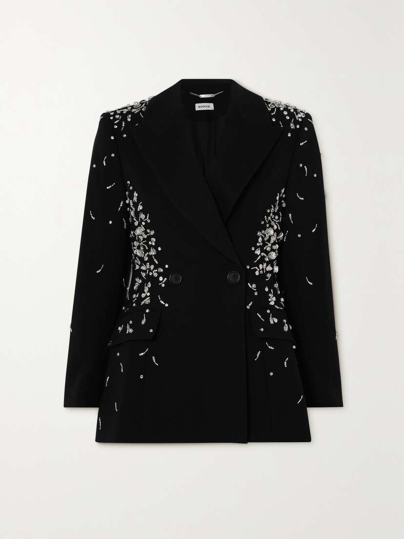Simkhai Getty Double-breasted Embellished Crepe Blazer