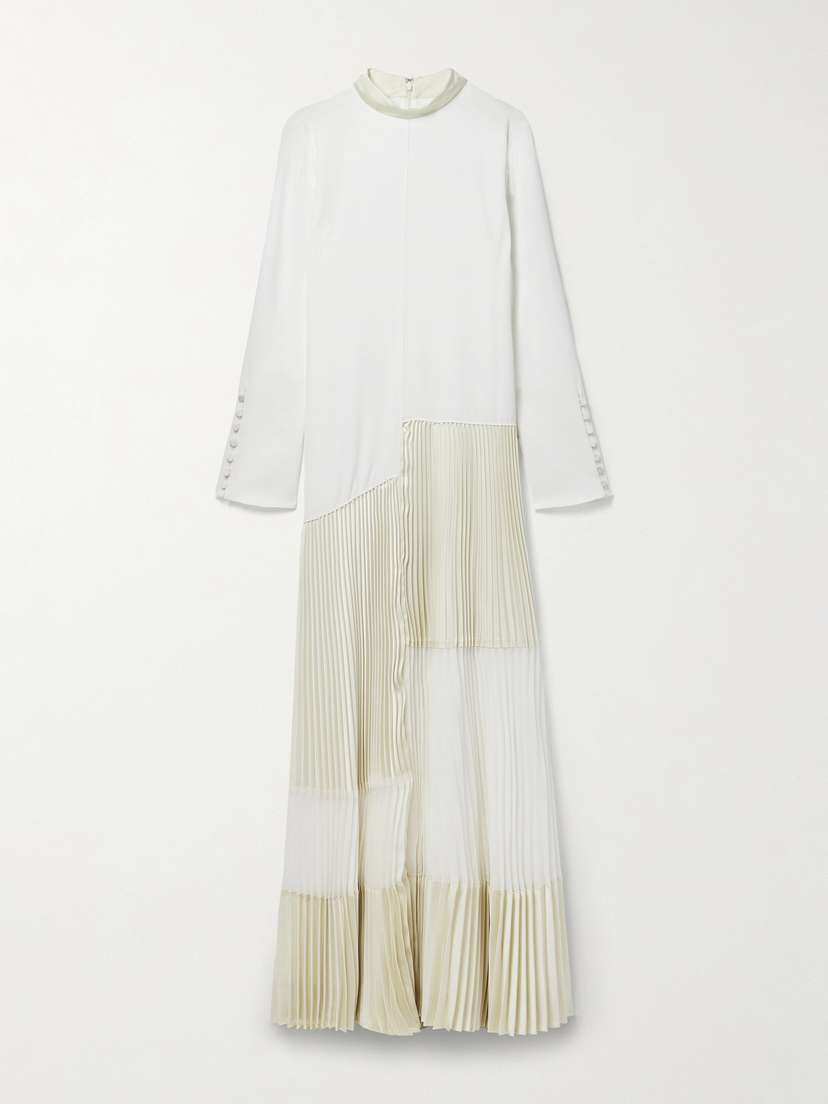 Simkhai Niamh Crepe And Paneled Plated Satin Gown