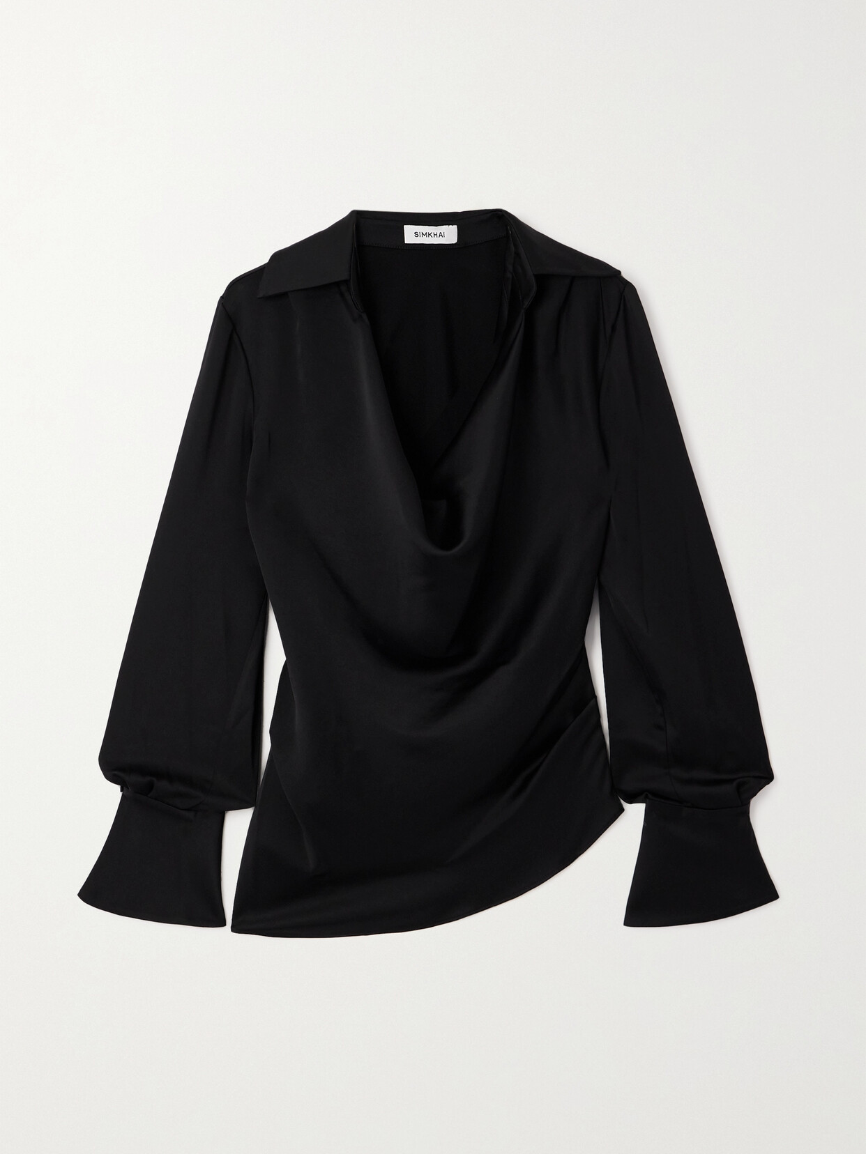 SIMKHAI - Symone Draped Satin Blouse - Black