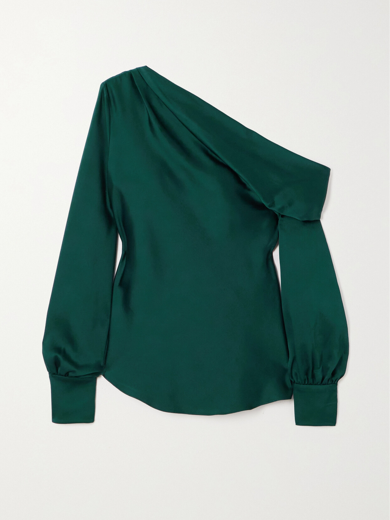 Simkhai Alice One-shoulder Draped Satin Blouse In Green