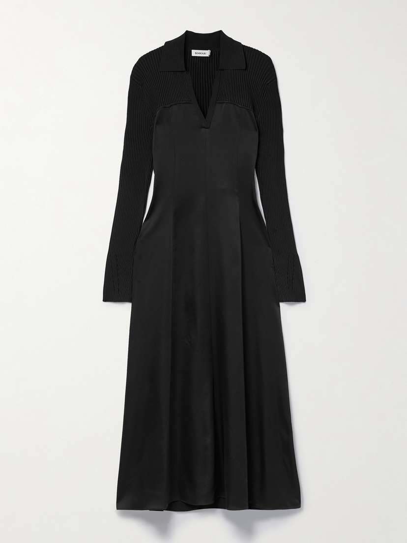 Simkhai Jonny Satin-crepe And Ribbed-knit Midi Dress