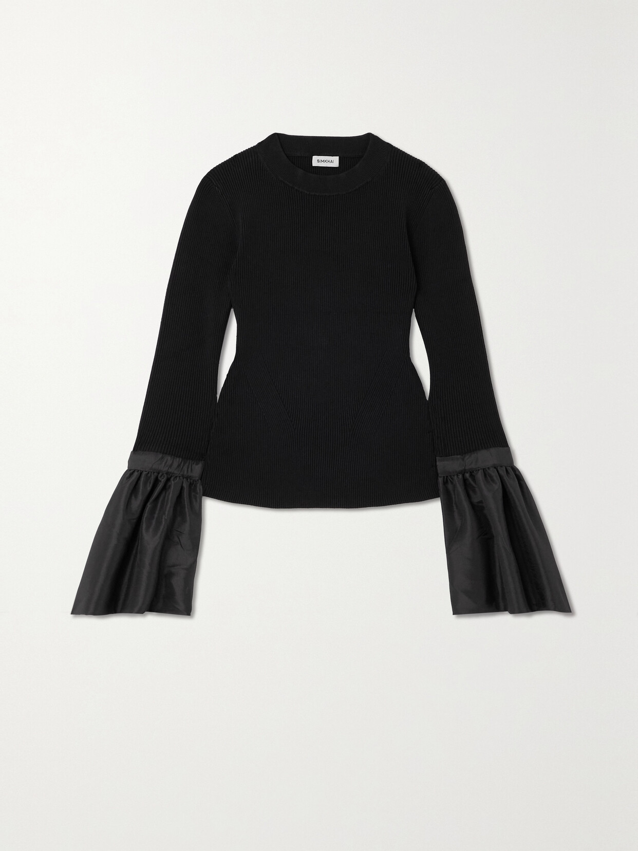 SIMKHAI Agata Bow-embellished Taffeta-trimmed Ribbed-knit Top - Black