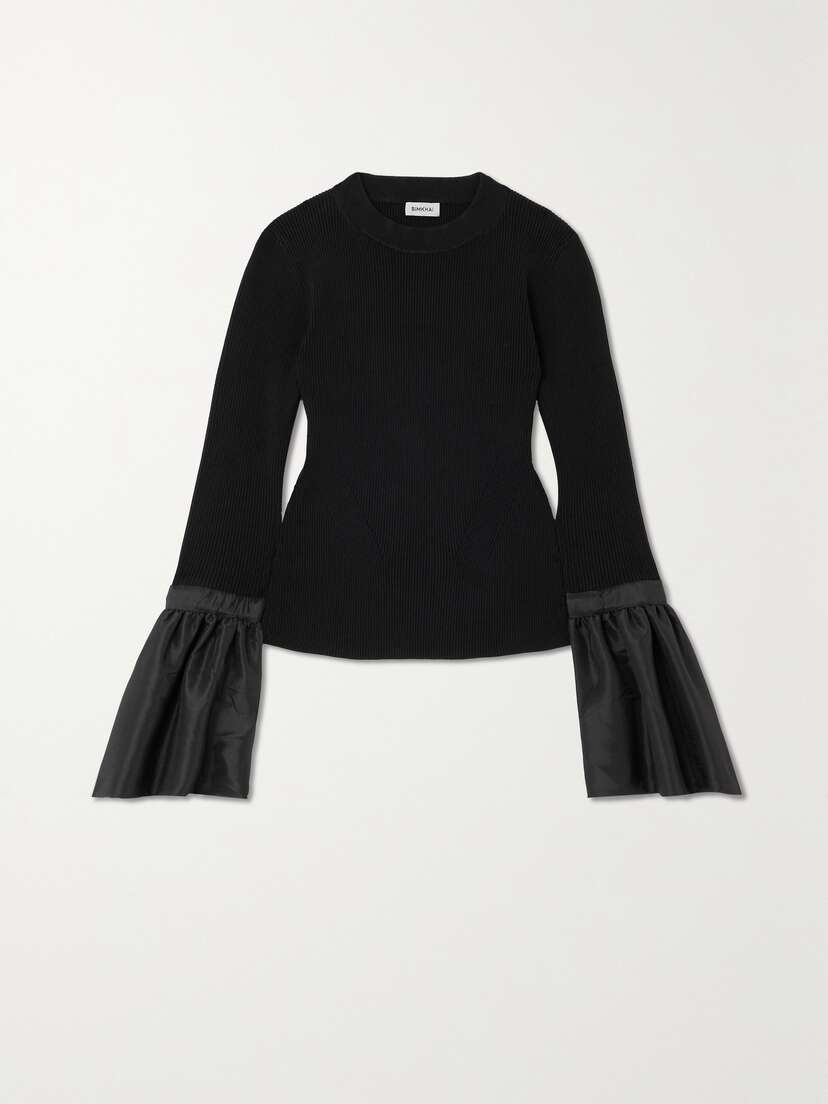 Simkhai Agata Bow-embellished Taffeta-trimmed Ribbed-knit Top - x large