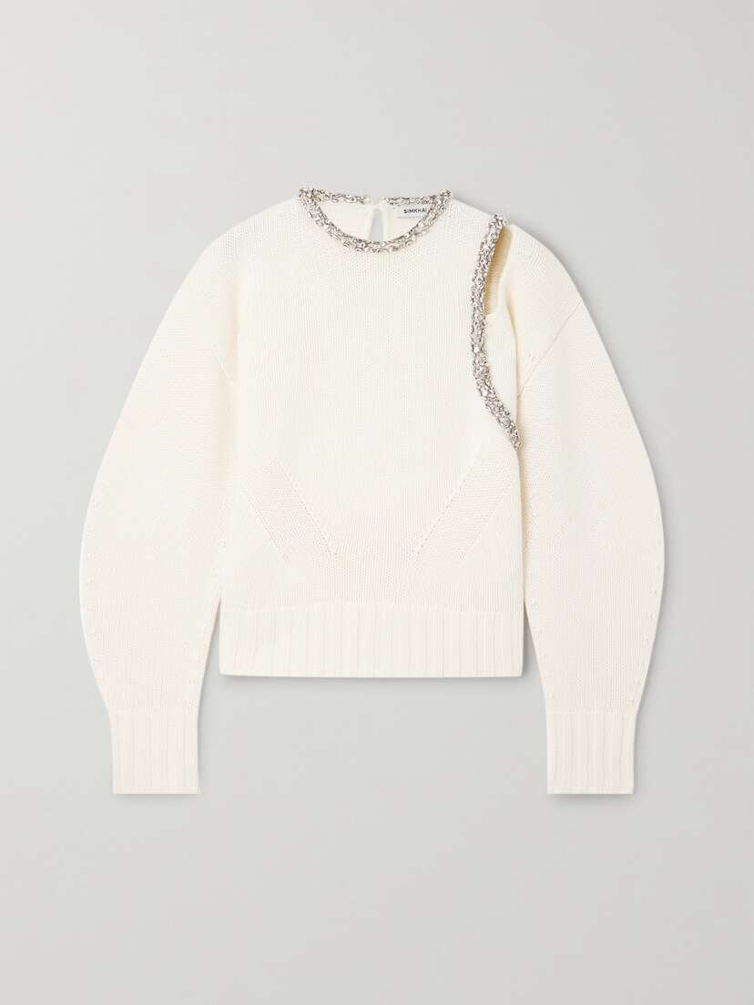 SIMKHAI Monroe Embellished Cotton-blend Sweater