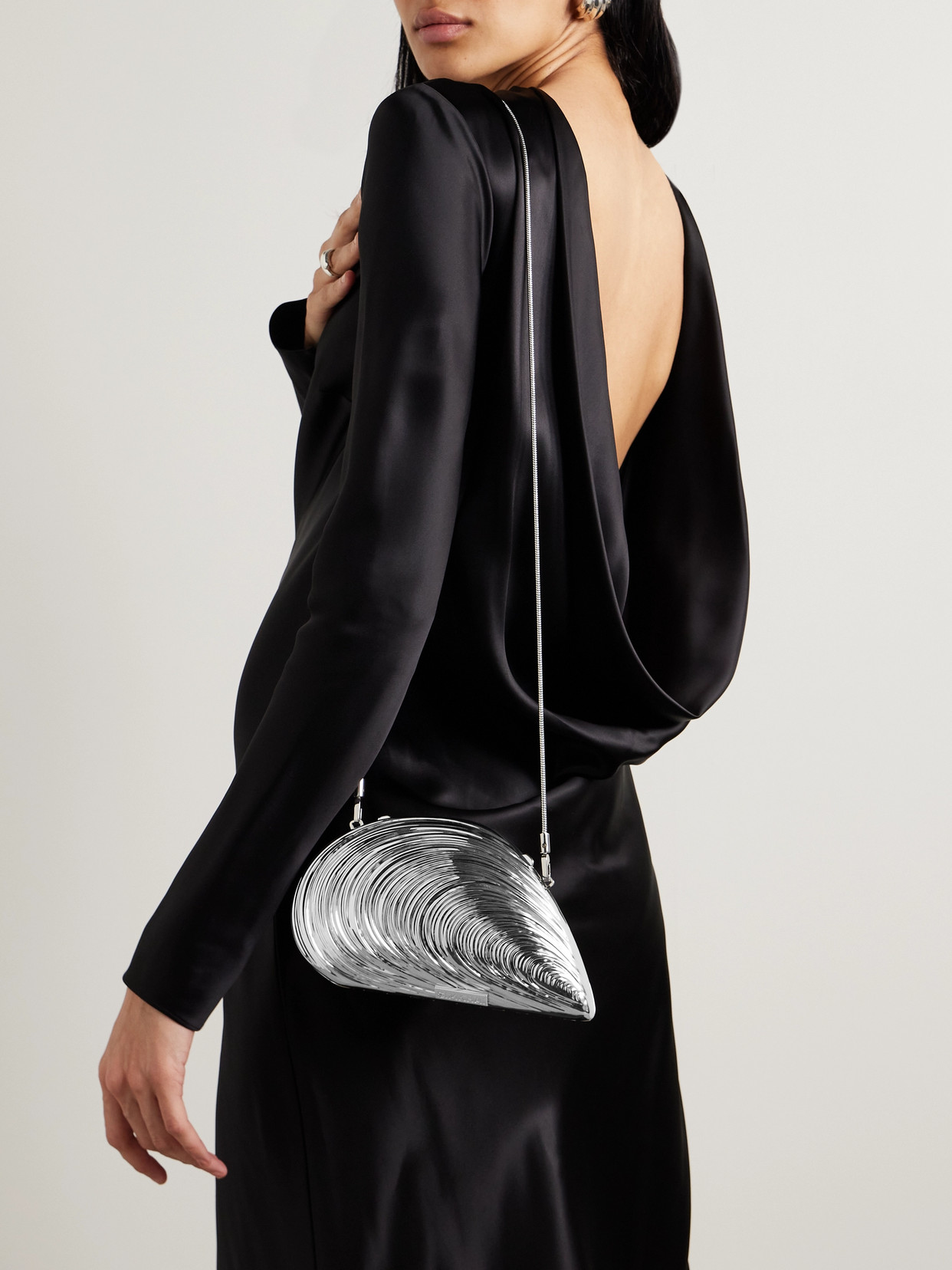 Simkhai Bridget Metal Oyster Shell Clutch Silver One Size In Silver