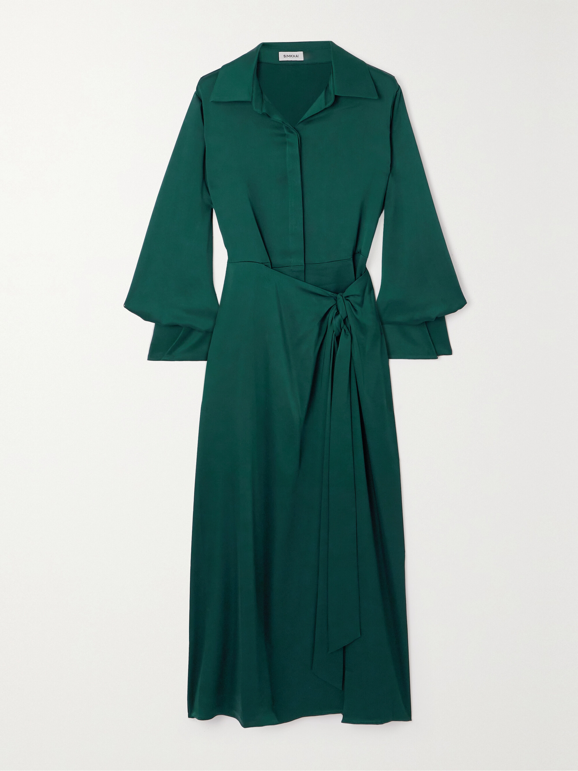 SIMKHAI Samba wrap-effect satin midi shirt dress thumbnail