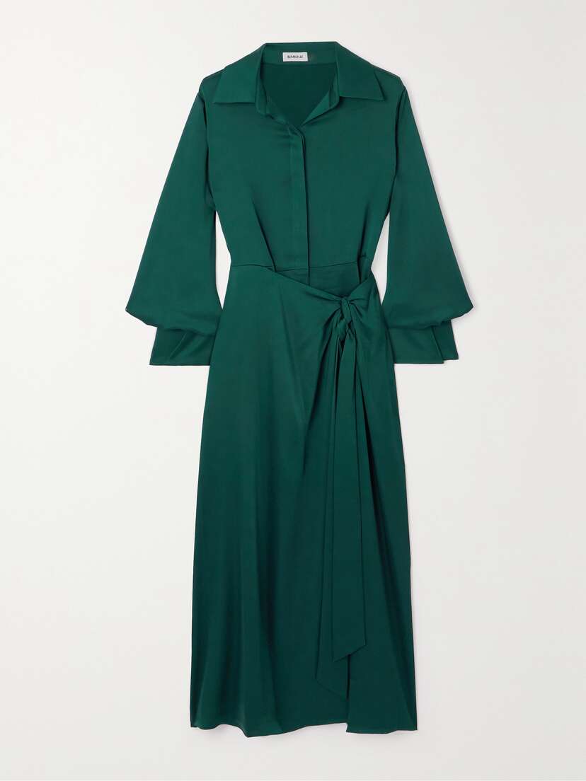 Simkhai Samba Wrap-effect Satin Midi Shirt Dress