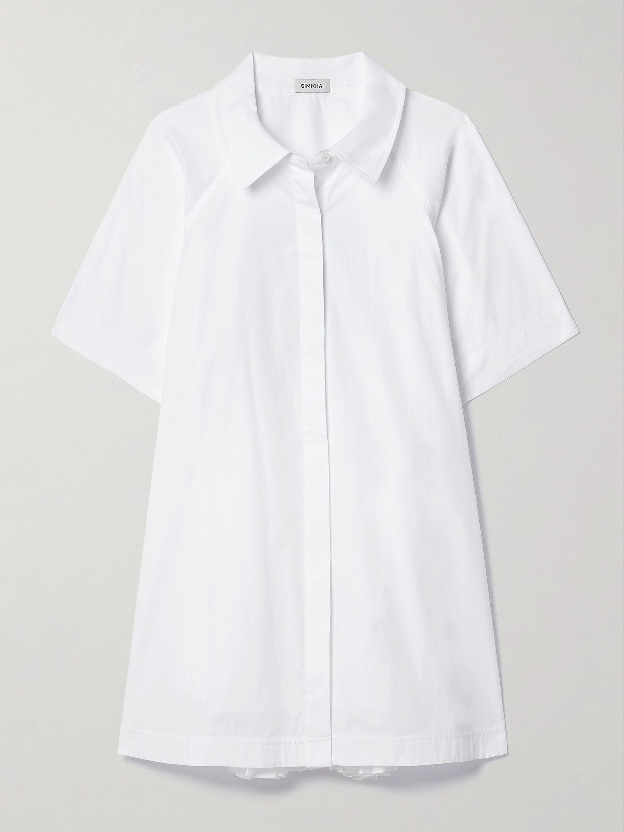 Shop Simkhai Blanche Cotton-poplin And Pleated Tencel™-blend Voile Mini Shirt Dress In White