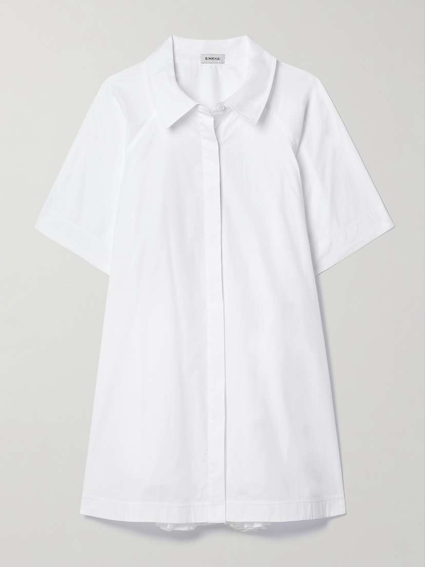 SIMKHAI Blanche Cotton-poplin And Pleated Tencel™-blend Voile Mini Shirt Dress