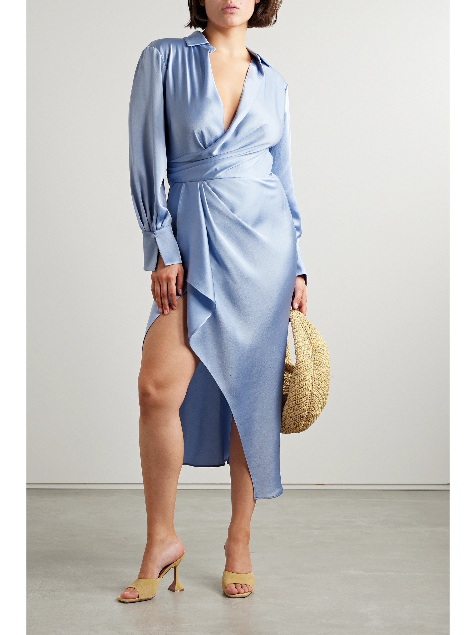 SIMKHAI Talita draped wrap-effect satin midi dress
