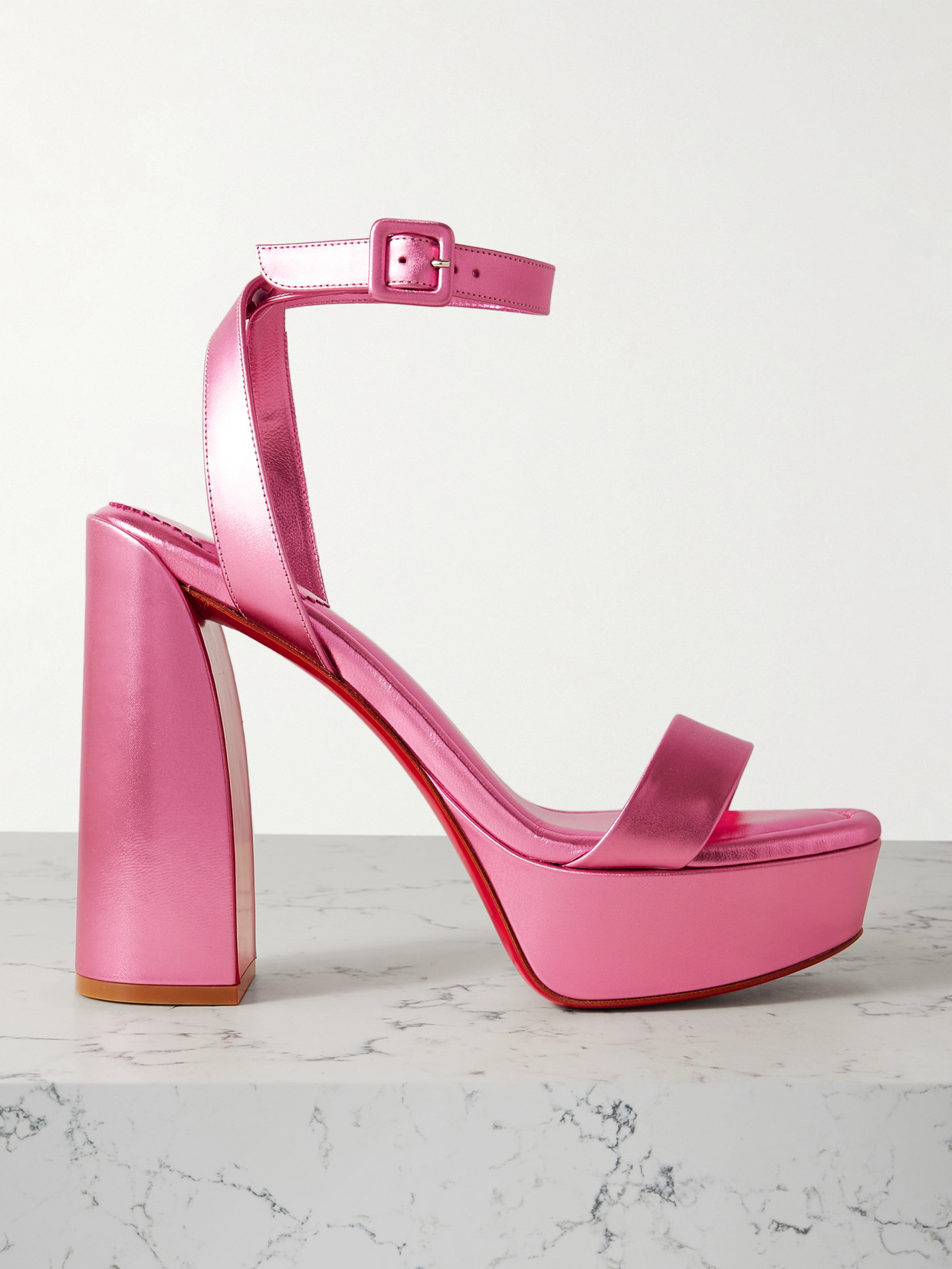 Christian Louboutin Movida Sabina 130 Metallic Leather Platform Sandals - Pink