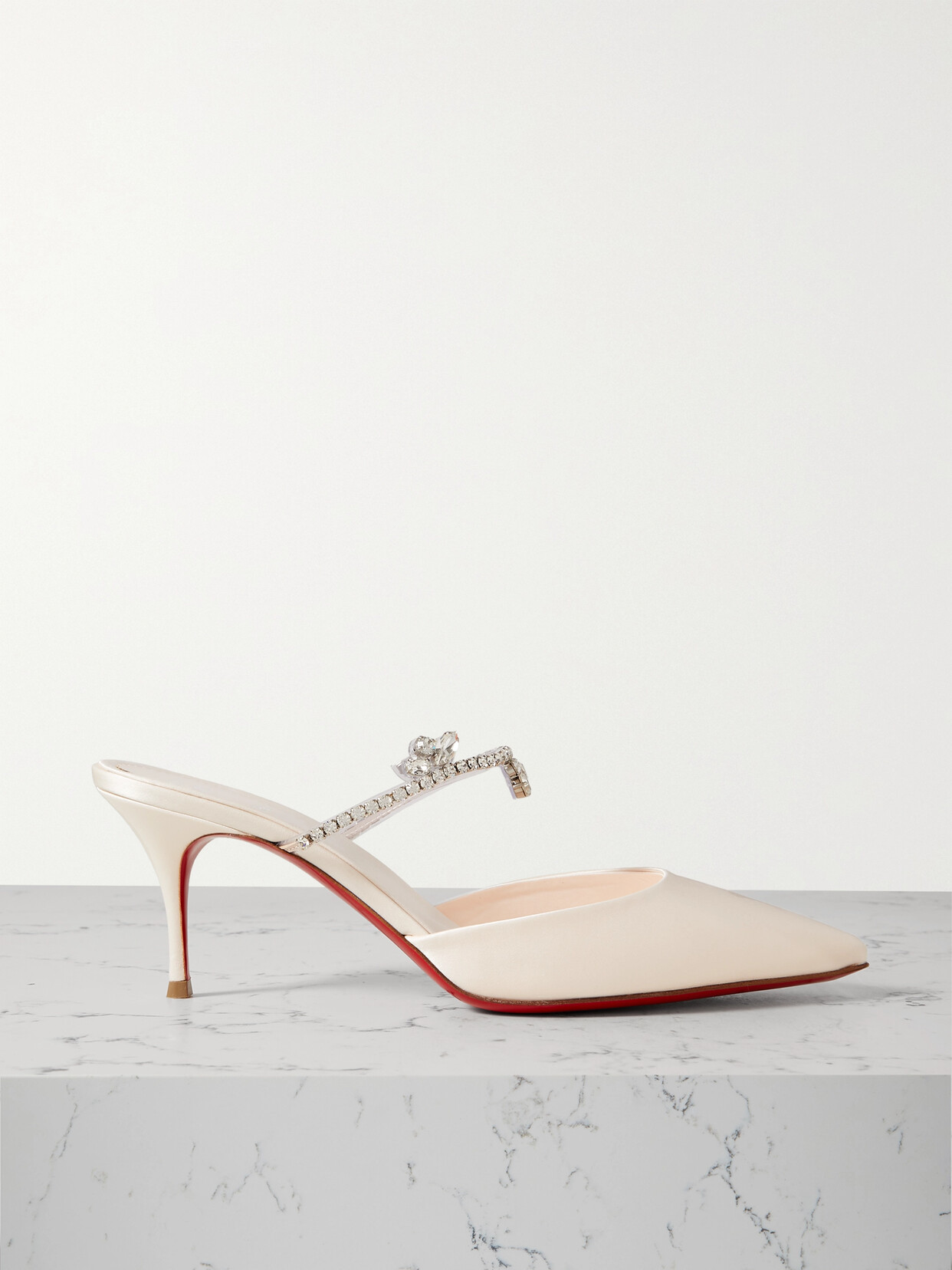 Christian Louboutin Planet Queen 70 Crystal-embellished Satin Mules In White