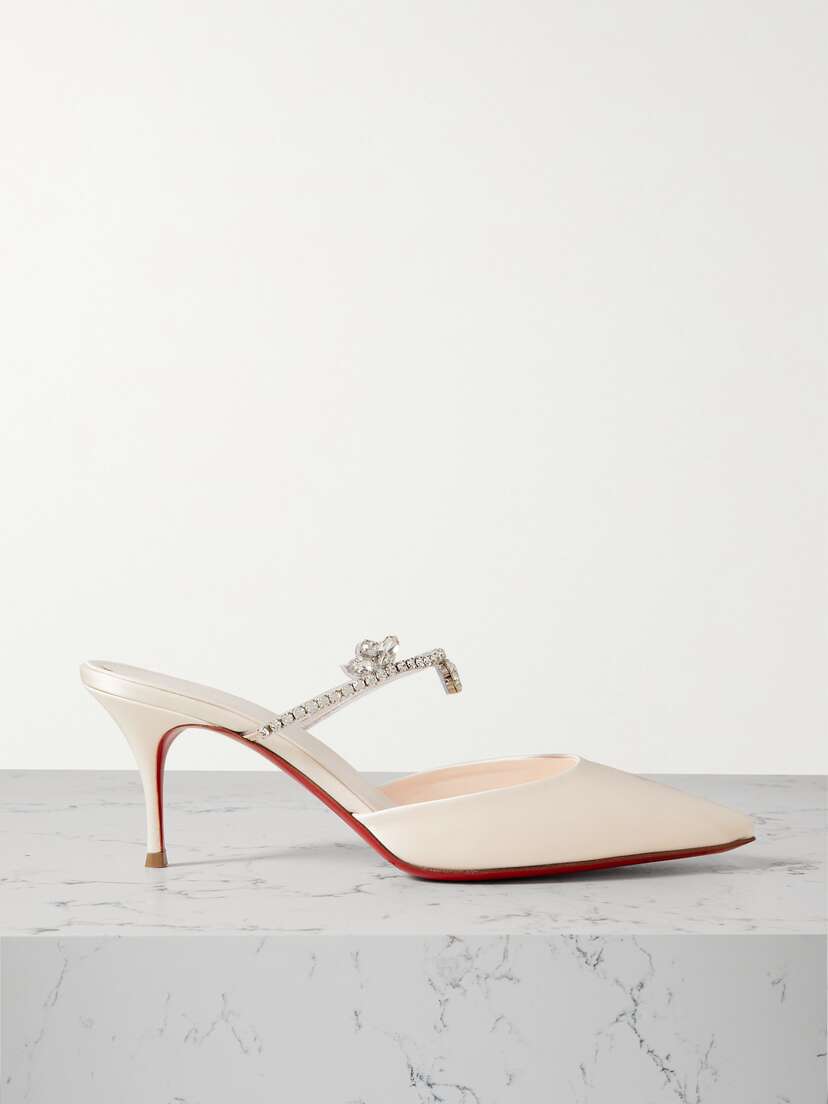 Christian Louboutin Planet Queen 70 Crystal-embellished Satin Mules