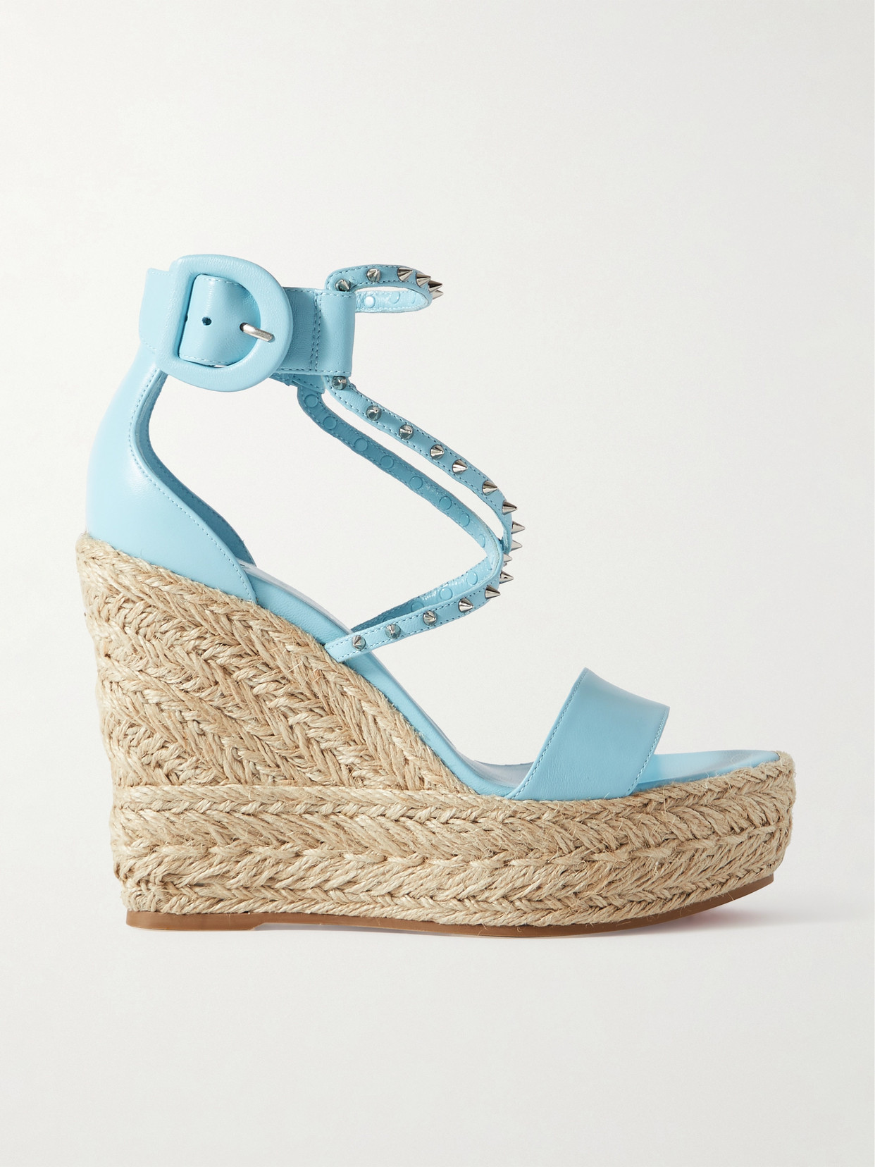Christian Louboutin Chocazeppa 120 Spiked Leather Espadrille Wedge Sandals - Blue