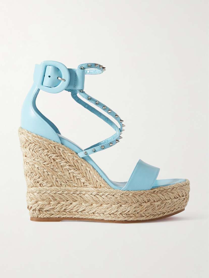 Christian Louboutin Chocazeppa 120 Spiked Leather Espadrille Wedge Sandals