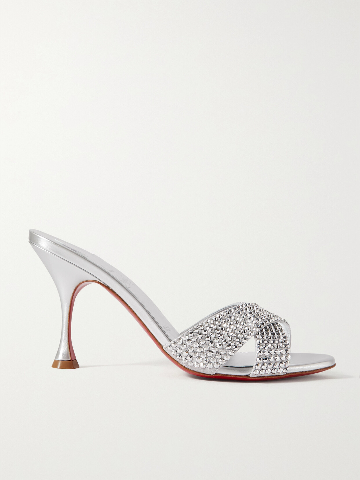 Shop Christian Louboutin Mariza Is Back Strass 85 Crystal-embellished Metallic Leather Mules In Silver