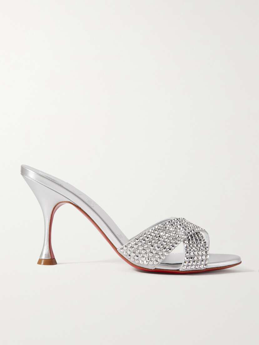 Christian Louboutin Mariza Is Back Strass 85 Crystal-embellished Metallic Leather Mules