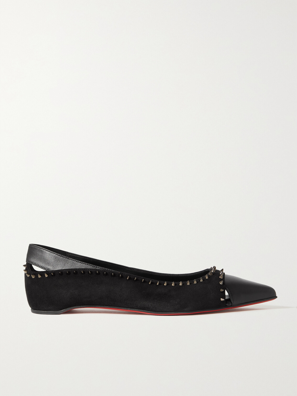 Christian Louboutin - Duvettina Embellished Cutout Leather-trimmed Suede Point-toe Flats - Black