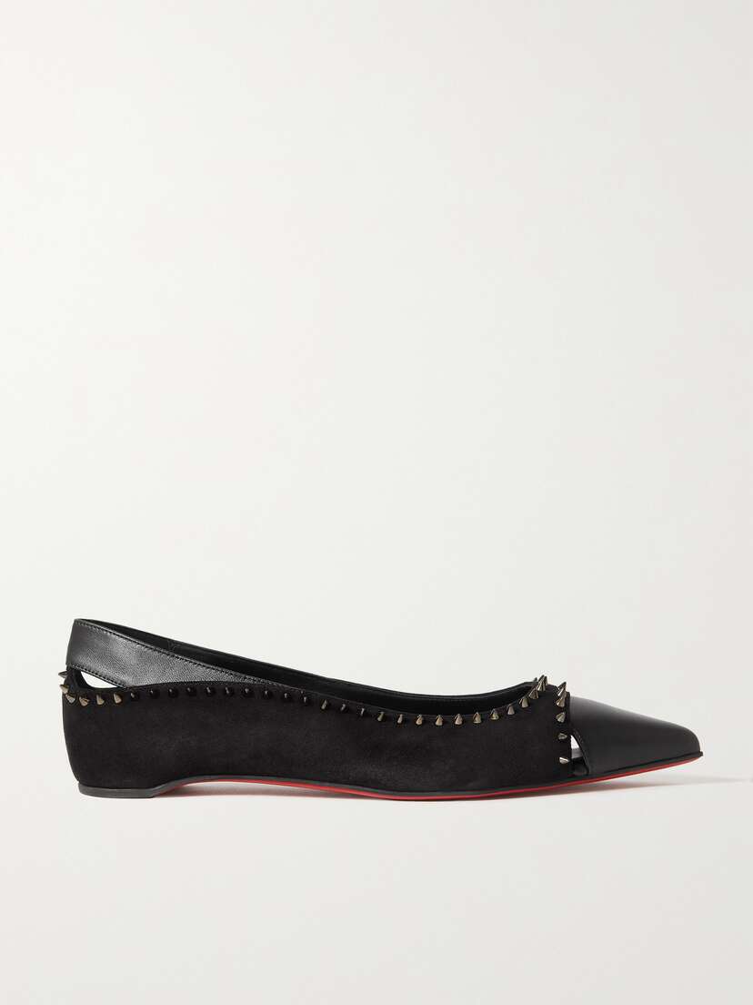 Christian Louboutin Duvettina Embellished Cutout Leather-trimmed Suede Point-toe Flats