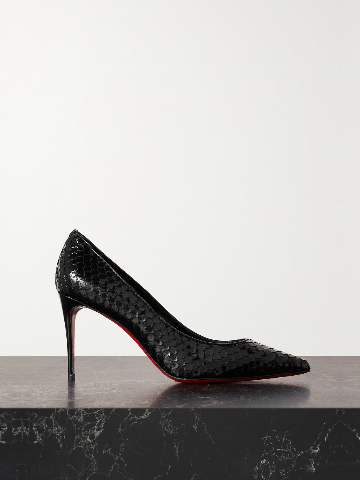 Christian Louboutin Kate 85 Snake-effect Patent-leather Pumps In Black