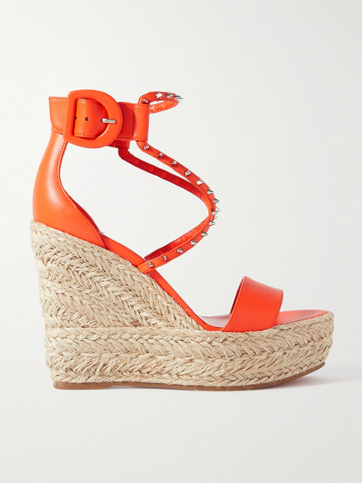 Christian Louboutin - Chocazeppa 120 Spiked Leather Espadrille Wedge Sandals - Orange