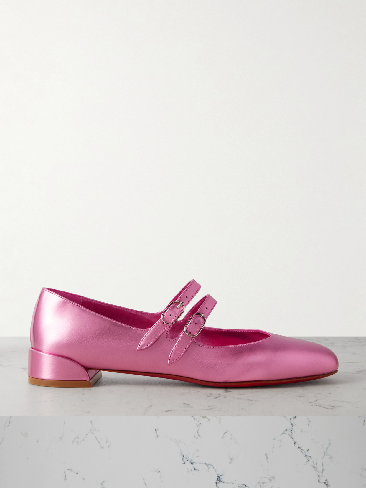 Shop Christian Louboutin Sweet Jane Metallic Leather Flats In Pink