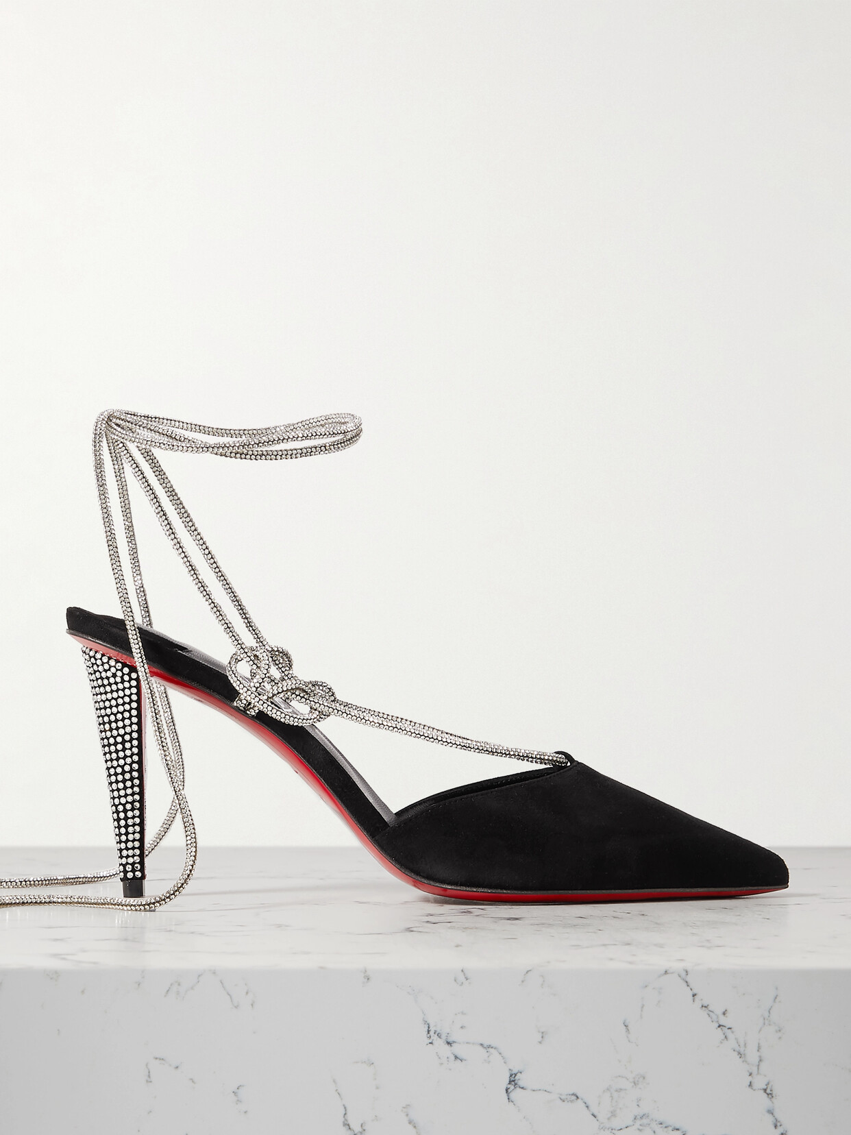 Shop Christian Louboutin Astrid 85 Crystal-embellished Suede Pumps In Black