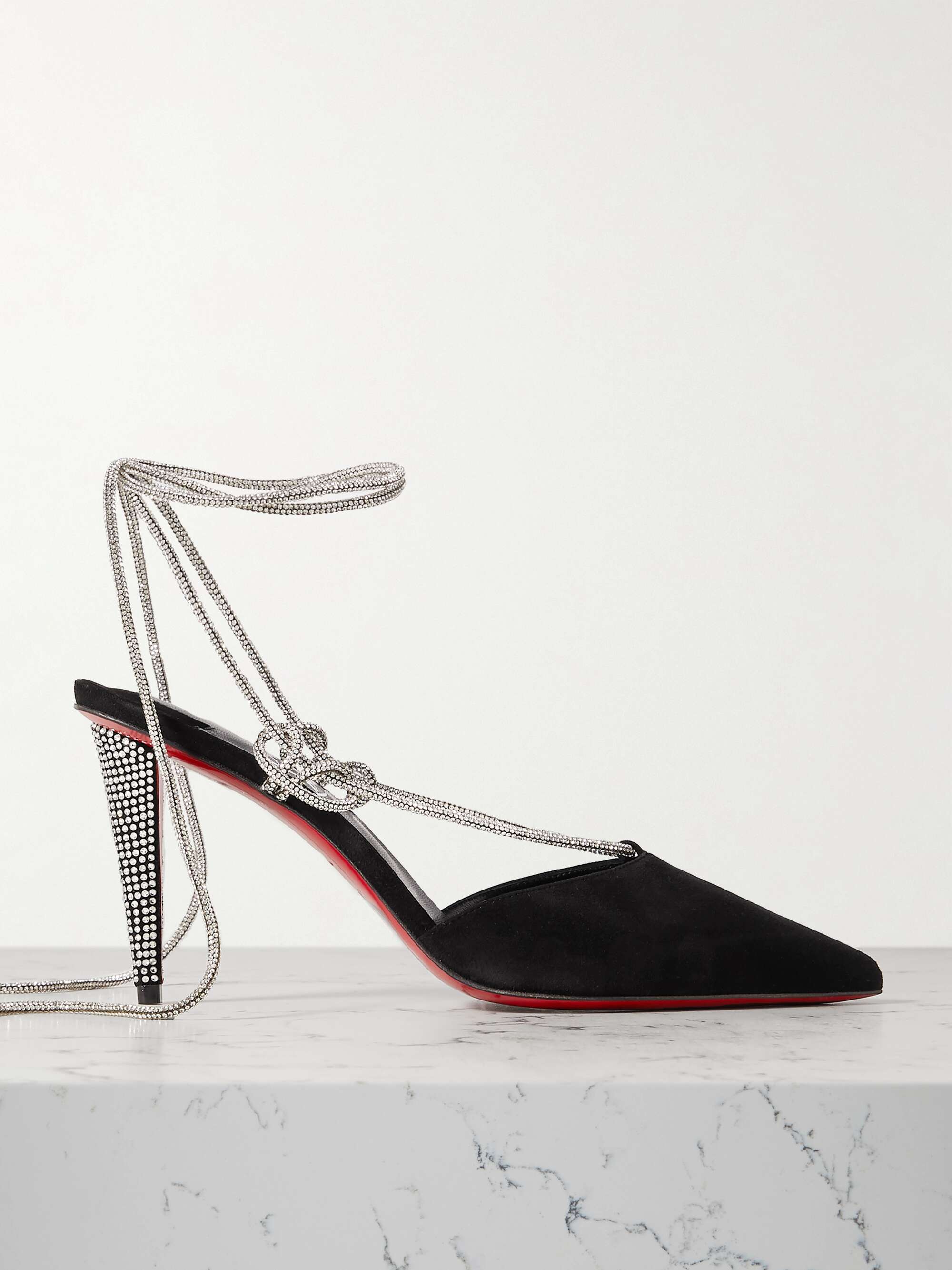 CHRISTIAN LOUBOUTIN Astrid 85 crystal-embellished suede pumps | NET-A ...