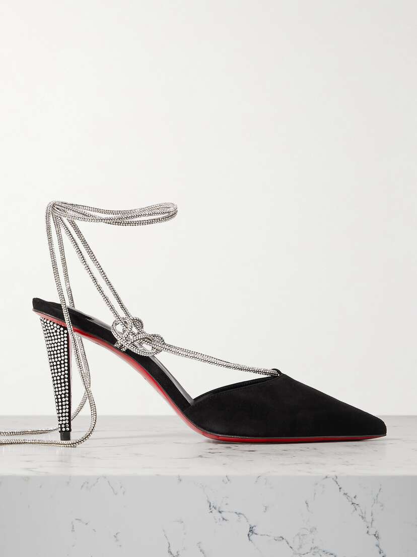Christian Louboutin Astrid 85 Crystal-embellished Suede Pumps